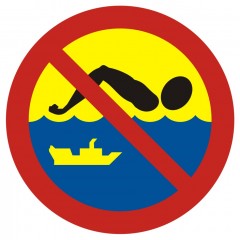 Znak - Kąpiel zabroniona - szlak żeglugowy