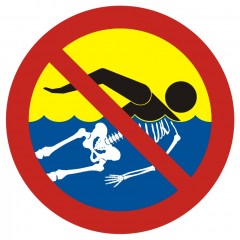 Znak - Bezwzględny zakaz kąpieli - woda silnie skażona