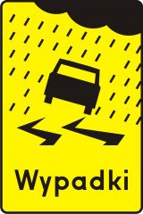 Plate indicating a spot of frequent accidents caused by slippery road because of rainfalls