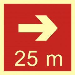 Direction to the place of firefighting equipment or warning device storage - 25 m right