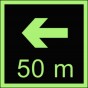Direction to the place of firefighting equipment or warning device storage - 50 m left