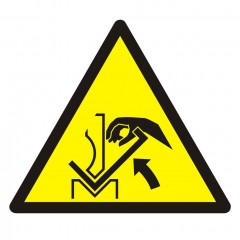 Warning; Hand crushing between press brake and material