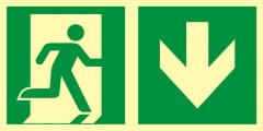 Richtungsangabe für Rettungsweg - nach unten (rechtsseitig)