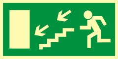 Direction to leave an escape route down the stairs to the left