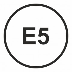 Znak - E5 - Benzyna- maksymalna zawartość etanolu w paliwie 5%