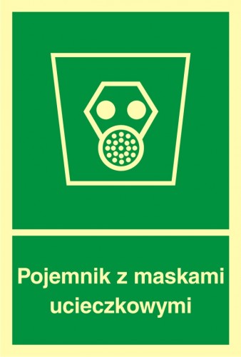 Znak ewakuacyjny - Pojemnik z maskami ucieczkowymi