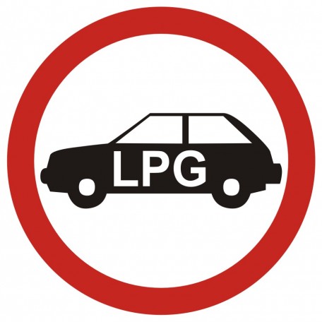 Znak - Zakaz wjazdu pojazdów napędzanych gazem (do garaży podziemnych i na parkingi o szczególnym przeznacz.)