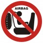 Znak - Zakaz wożenia dziecka w foteliku na przednim siedzeniu. Samochód posiada poduszkę powietrzną