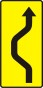 Plate indicating unexpected change in the traffic direction beginning to the left and to the right