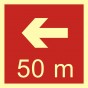 Direction to the place of firefighting equipment or warning device storage - 50 m left