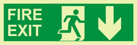 Fire exit, running man; arrow down