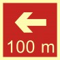 Direction to the place of firefighting equipment or warning device storage - 100 m left
