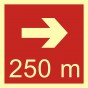 Direction to the place of firefighting equipment or warning device storage - 250 m right