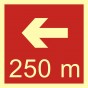 Direction to the place of firefighting equipment or warning device storage - 250 m left