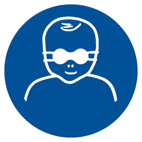 Znak BHP - Nakaz ochrony wzroku dzieci przyciemnianymi okularami ochronnymi