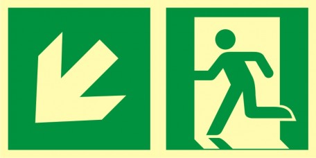 Znak ewakuacyjny - Kierunek do wyjścia ewakuacyjnego – w dół w lewo
