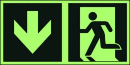 Znak ewakuacyjny - Kierunek do wyjścia ewakuacyjnego – w dół (lewostronny)