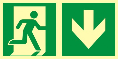 Znak ewakuacyjny - Kierunek do wyjścia ewakuacyjnego – w dół (prawostronny)