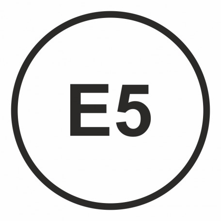 Znak - E5 - Benzyna- maksymalna zawartość etanolu w paliwie 5%