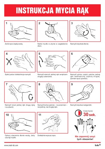 Ilustrowana instrukcja mycia rąk- skrócona